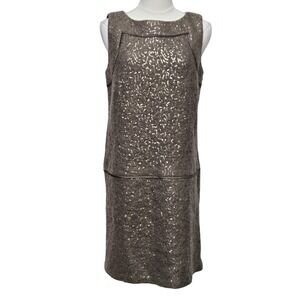 Ann Taylor LOFT‎ Dress Womens 6 Taupe Sequin Shift Sleeveless Wool Blend Lined